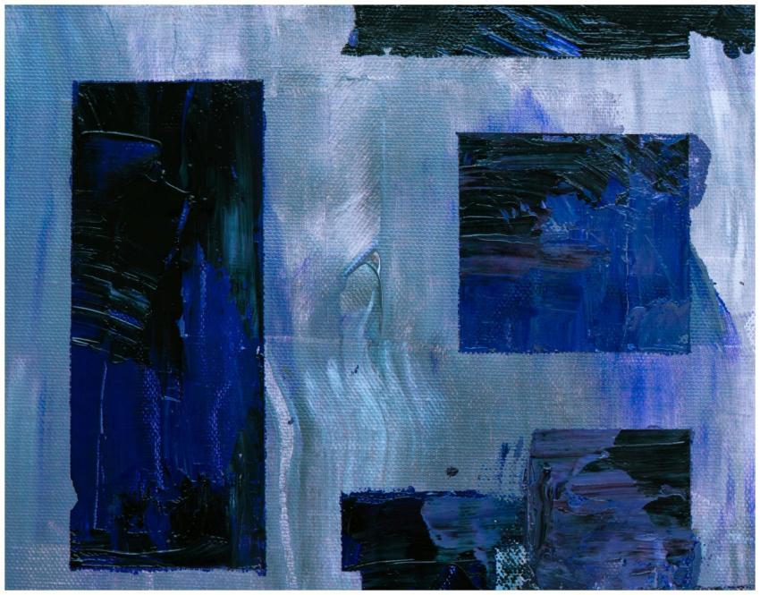 Dynamic abstract painting in blue and black with g