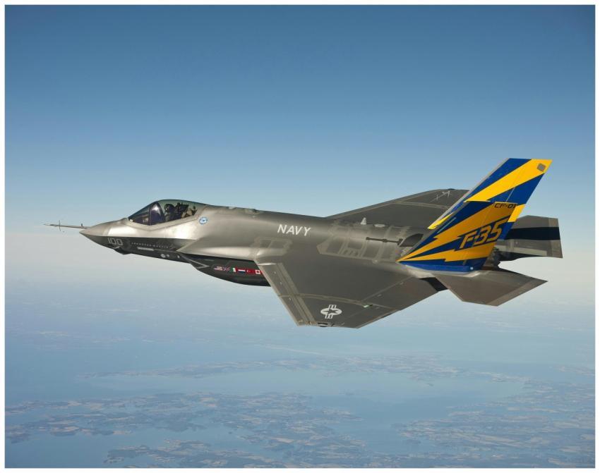 Stunning aerial view of a Navy F-35 fighter jet so