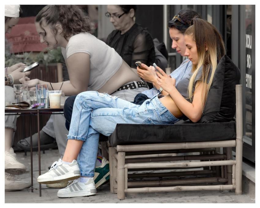Girls Sitting Bench Outdoor