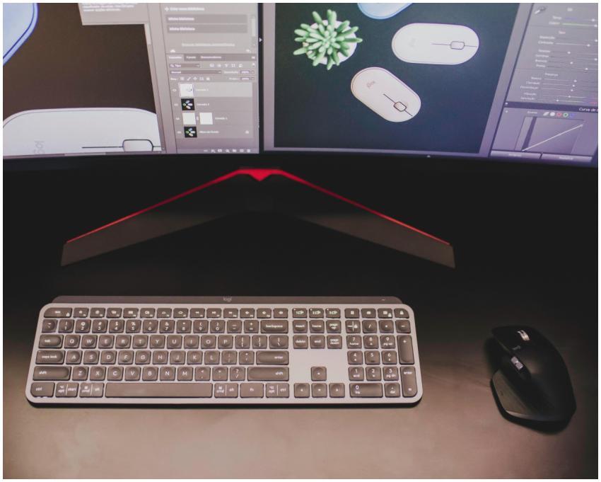 Close-up of a stylish workspace featuring a keyboa