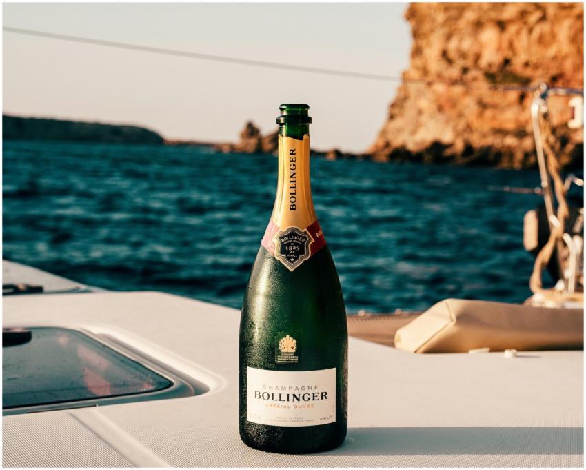 Bollinger champagne bottle on a yacht with Ibiza's