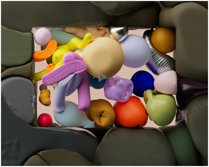 Vibrant 3D rendering of colorful geometric shapes