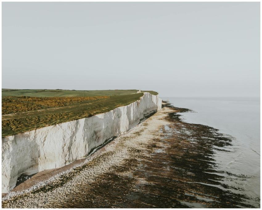 A stunning aerial view of the iconic white cliffs