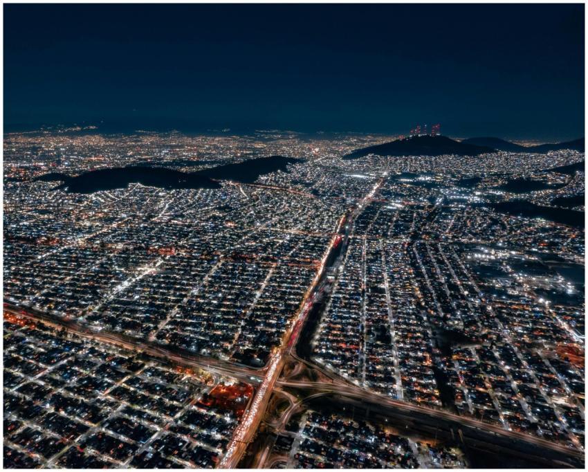 Stunning aerial view of illuminated Mexico City at