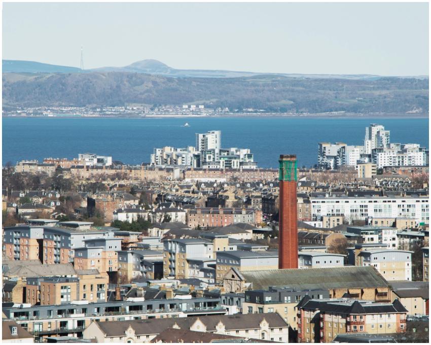 Panoramic view of Edinburgh cityscape with modern