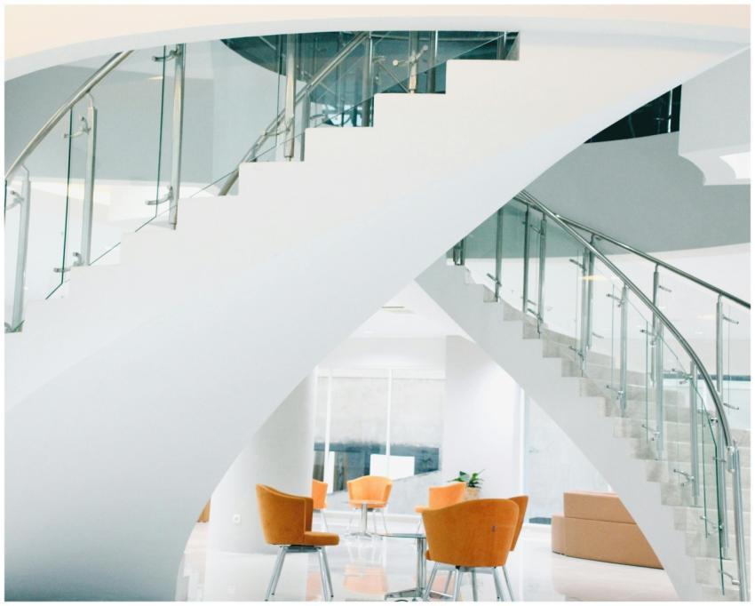 Elegant modern interior featuring a curved glass s