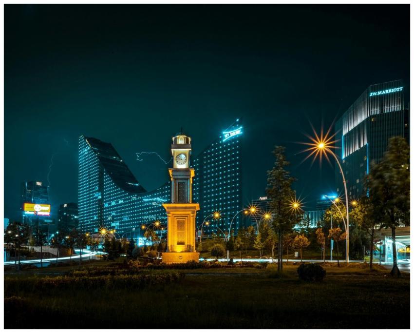 Illuminated night view of the Ankara clock tower a