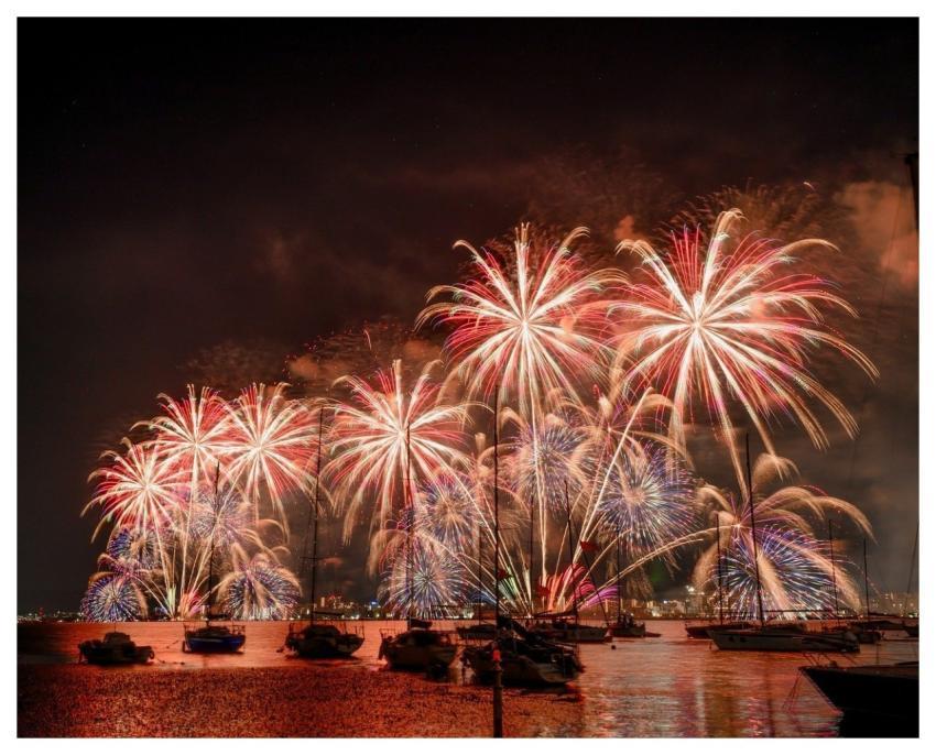 Fireworks Night Sky Boats River