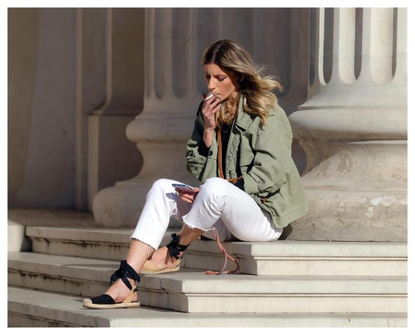 Woman Casual Sitting Stairs