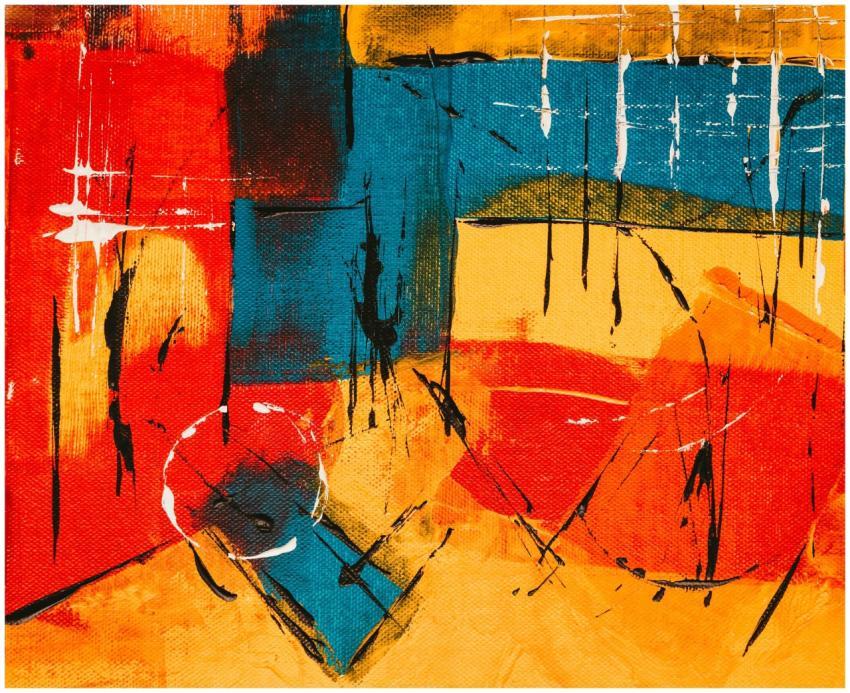 Dynamic abstract art piece with vibrant colors and