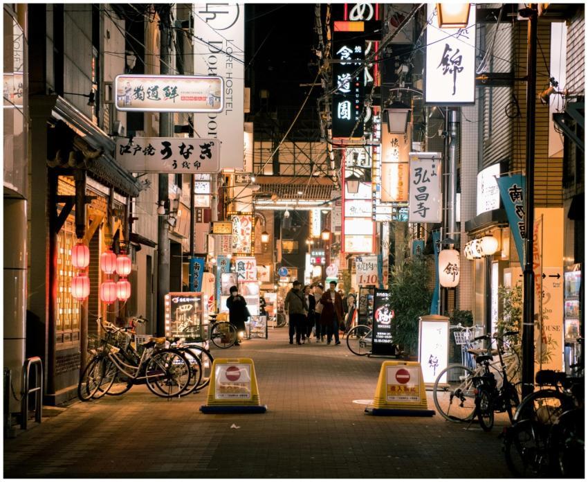 Bustling evening scene of Osaka's vibrant shopping