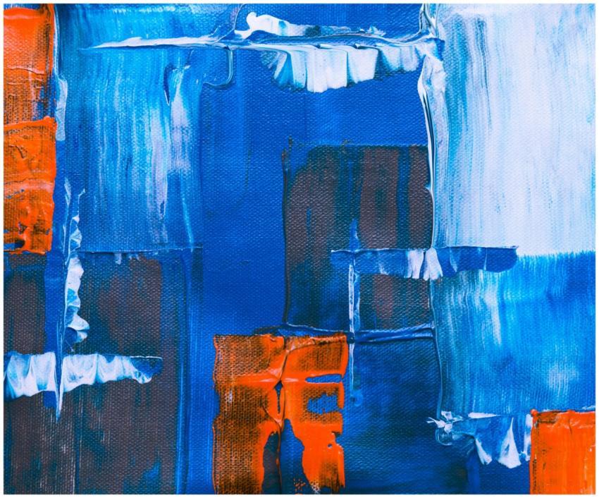 Dynamic abstract painting with vibrant blue and or
