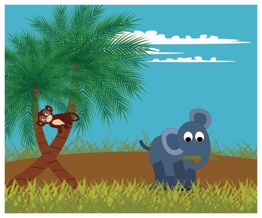 Jungle Palm Trees Monkey Elephant