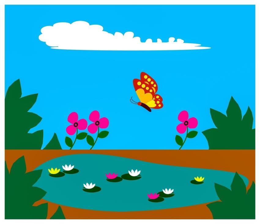 Lily Pads Pond Butterfly Pink Flowers