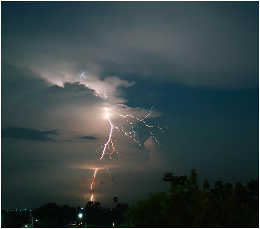 Captivating nighttime lightning storm over country