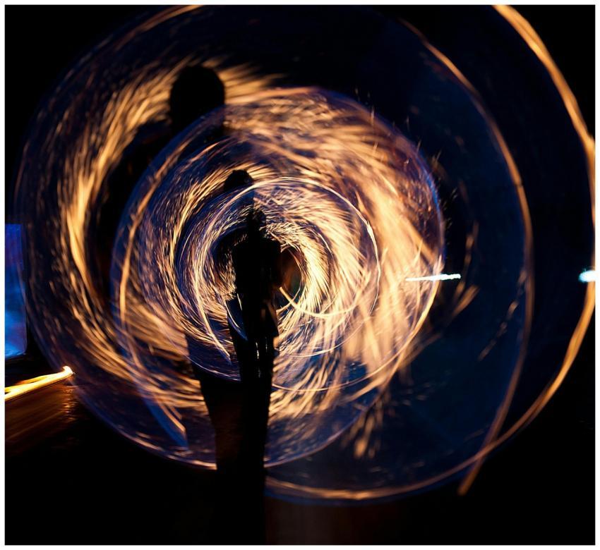 Mesmerizing long exposure shot of fire spinning an