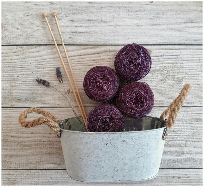 A captivating still life of purple yarn balls with