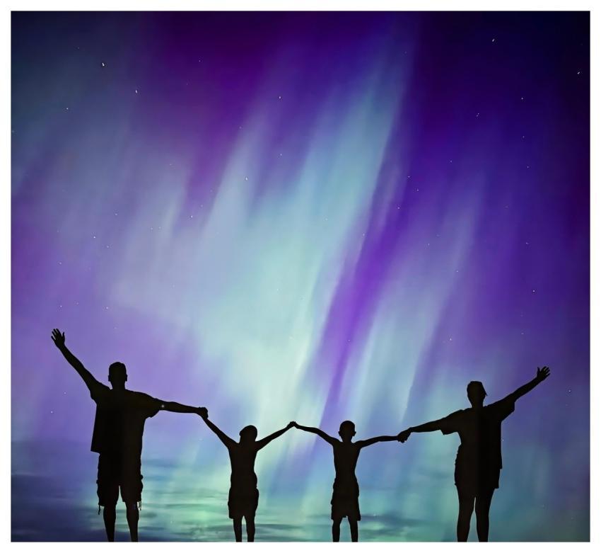 Family Night Sky Holding Hands Silhouette
