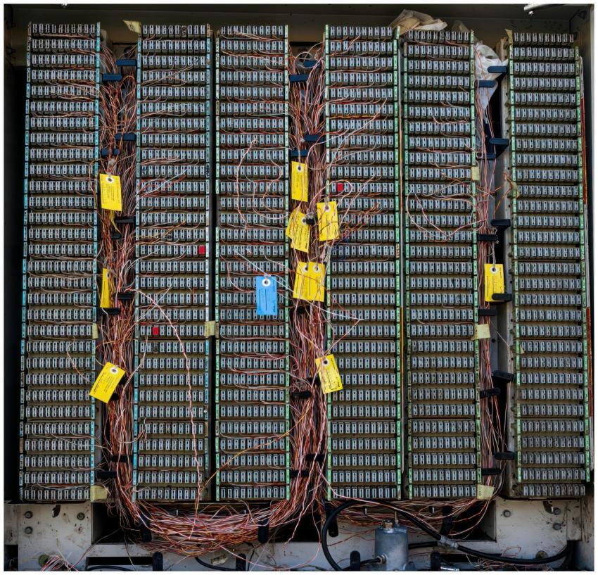 Detailed view of an analog telephone exchange with