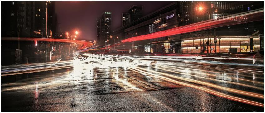 Night view of busy traffic with light trails in Do