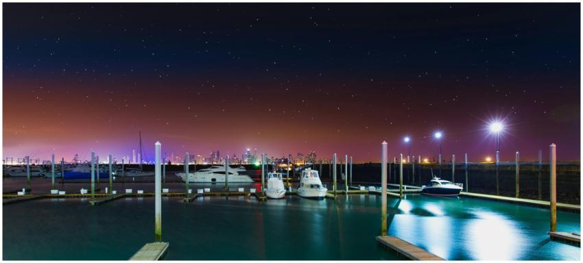 Stunning night scene of Panama City harbor with ya