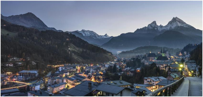 Scenic twilight view of Berchtesgaden town nestled