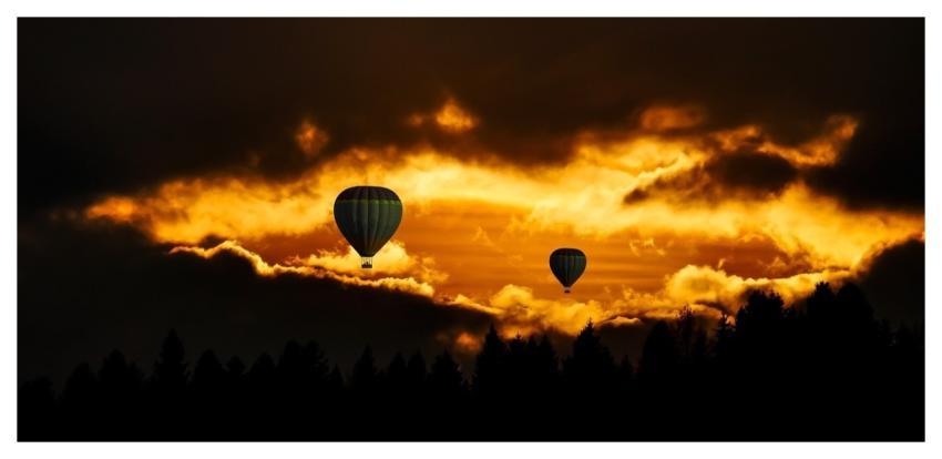 Hot Air Balloon Flying Sunset Nature
