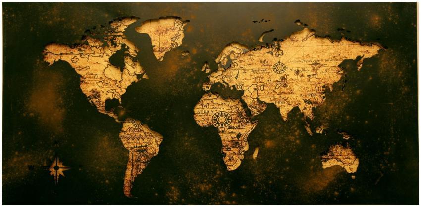 A detailed vintage map showcasing global geography