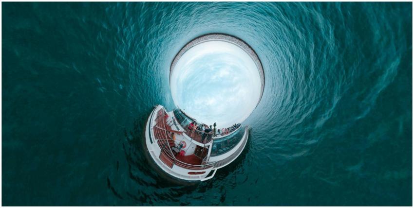 A stunning tiny planet effect image featuring a cr