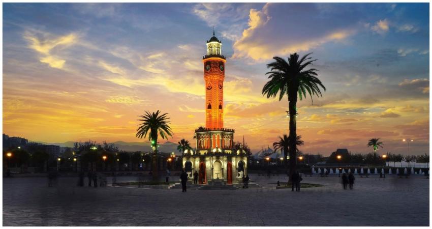 Stunning view of Izmir's iconic clock tower glowin