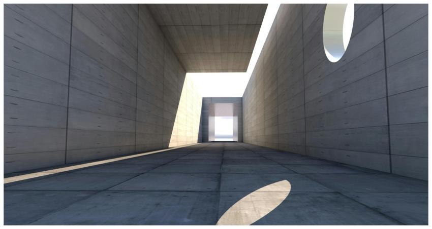 Concrete passage showcasing modern architecture wi