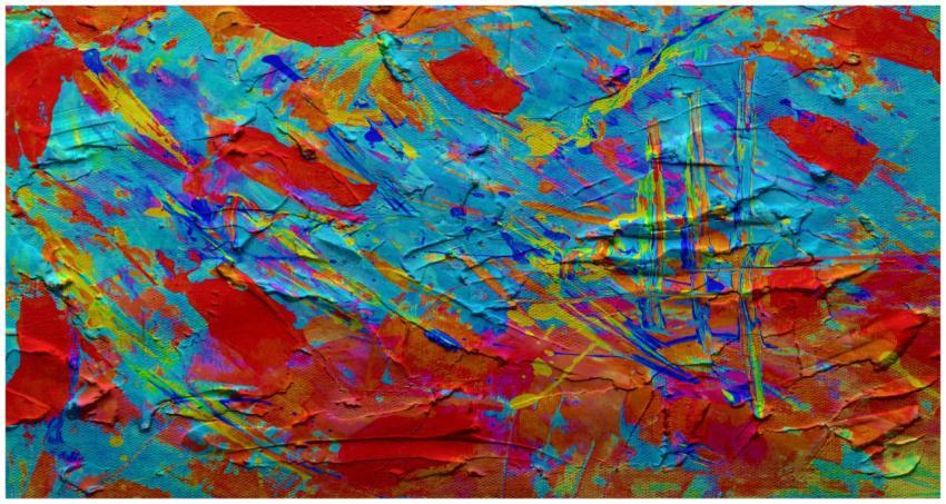 Dynamic abstract painting with bright colors and e