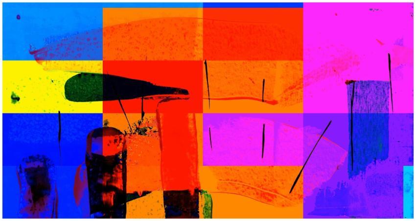 A dynamic abstract artwork featuring vivid colors