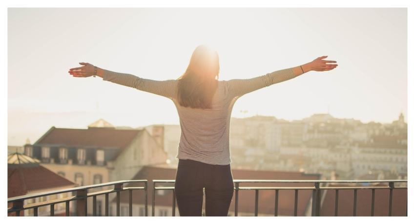 Balcony Woman Standing Sunshine