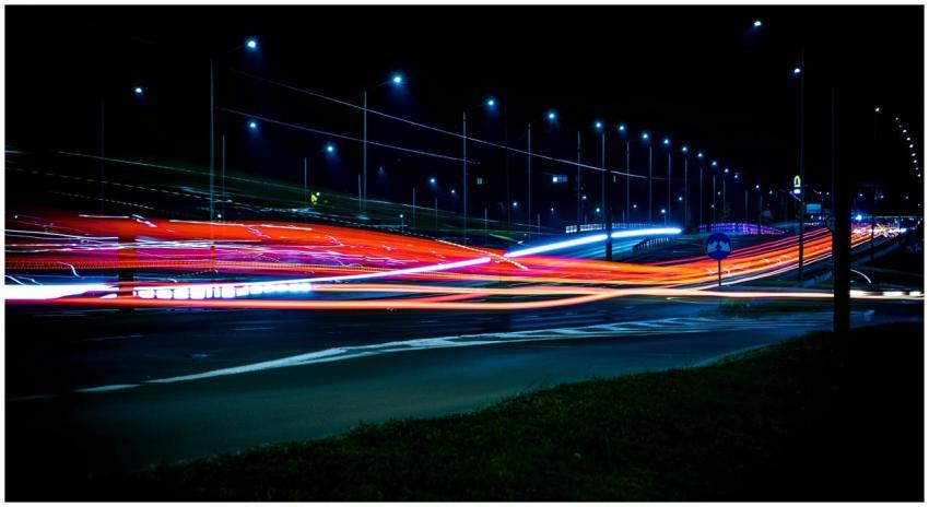 Long exposure photo of a highway at night with vib