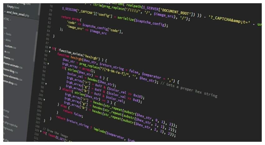 Colorful PHP code displayed on a dark screen, idea