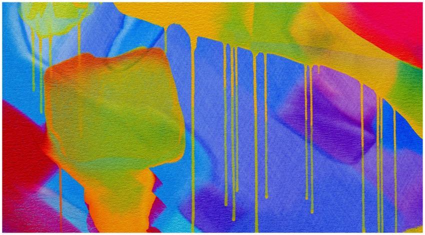 A colorful abstract painting with vivid dripping e