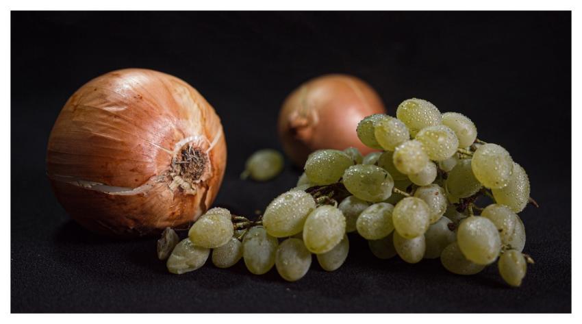 Onions Grapes Still Life Food