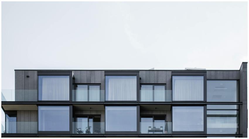 Contemporary apartment facade in Prague featuring