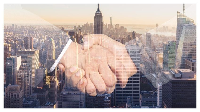 Shaking Hands Handshake Skyline City