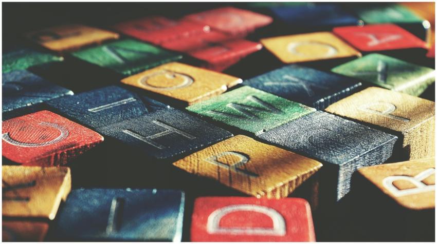 Vintage-style close-up of colorful wooden alphabet