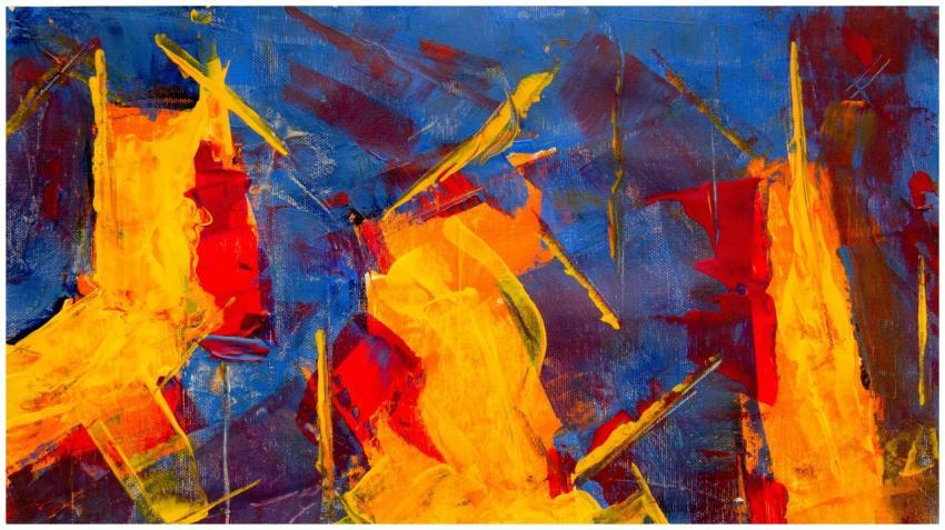 Dynamic abstract art featuring bold colors and ene