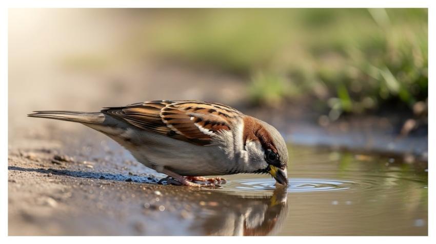 Sparrow Bird Drinking Water