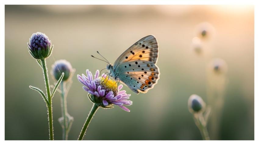 Butterfly Flower Frost Morning