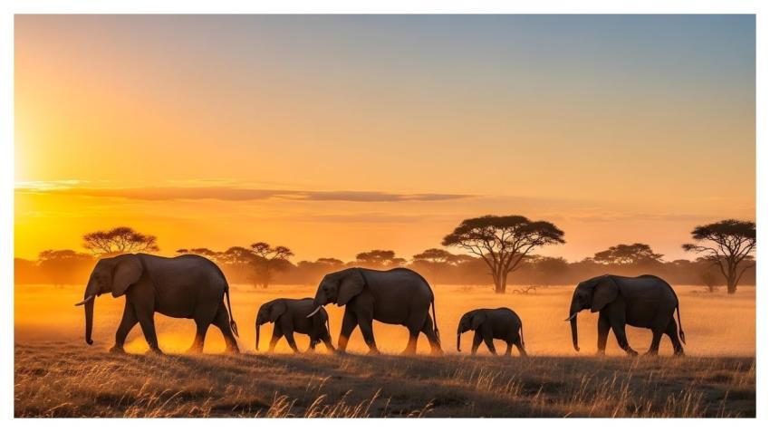 Elephant Savanna Africa Sunset
