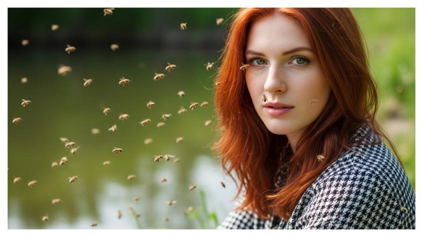 Bees Woman Nature Red-Haired