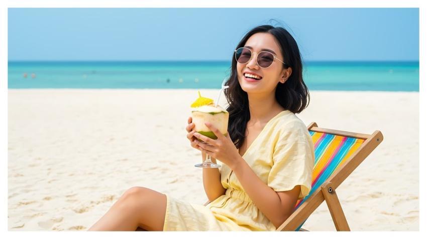 Woman Beach Sunglasses Drink