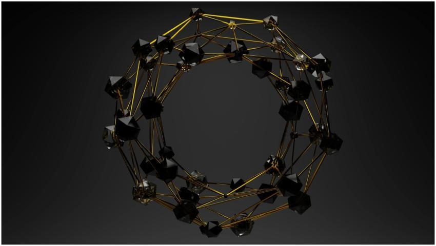 3D abstract geometric structure with gold lines an