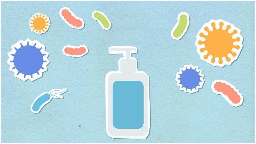 Paper cutout of medical antiseptic for health care