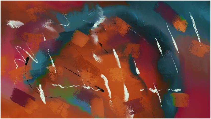 Dynamic abstract art piece featuring vibrant color